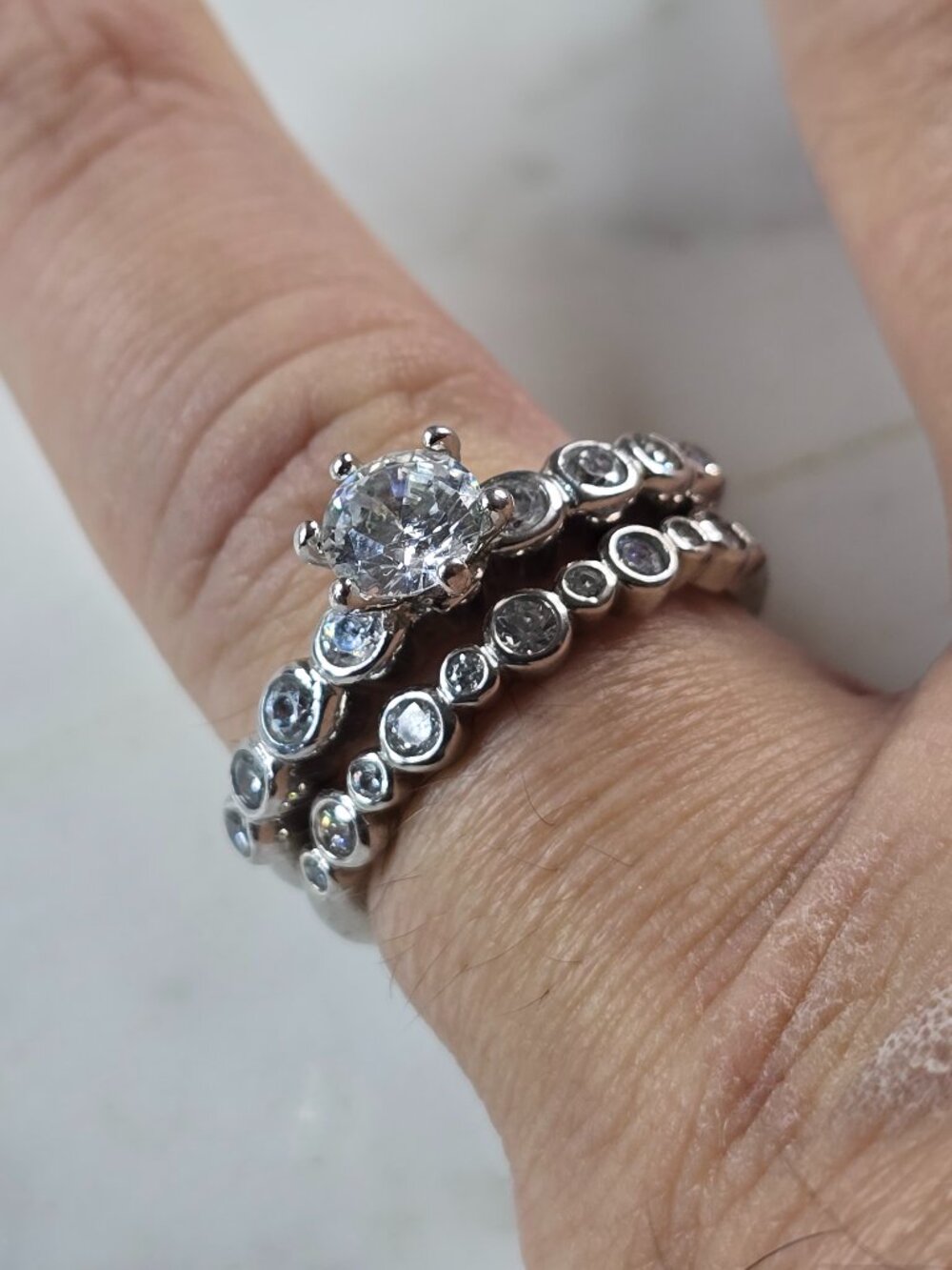 Womens Vintage Estate Sterling Silver Modernist CZ Ring Set 5.5g E4023